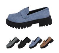 New UK 7.5 Women's Platform Loafers Canvas Lug Sole Slip On Comfort Casual Fashion Loafer Shoes Gift Footwear Blue