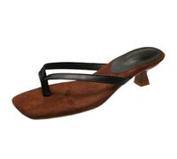 New UK 7 Kitten Heels Flip Flops Thong Sandals for Women Square Toe Flip Flops Low Heel Sandals Party Dress Sandal T Strap Sexy Elegant Summer Sandal for Indoor and Outdoor Gift Footwear Black