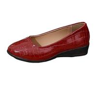 New UK 7 Ladies Low Wedge Work Shoes Pumps Court Shoes Slip On Wedges Dolly Ballerina for Women Gift Footwear Red