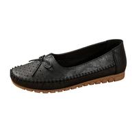 New UK 7 Loafers Flats for Women Ladies Bow Tie Moccasins Synthetic Leather Slip-On Comfy Walking Shoes Flats Nurse Driving Shoes with Flexible Rubber Grip Sole Gift Footwear Black
