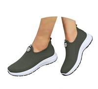 New UK 7 Slip On Trainers Womens Orthopedic Walking Shoes Flat Breathable Fly Woven Mesh Sneakers Casual Fashion Non-Slip Comfortable Soft Sole Slip-On Loafers Tennis Shoes Gift Footwear Green