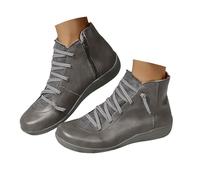 New UK 8 Women's Ankle Boots Fashion Lace Up & Side Zipper Vintage Retro Ankle Arch Support Booties Comfortable Slip On Flat Low Wedge Heel Boots Fall Shoes Gift Footwear Grey