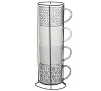 New Unique Design Jumbo Embossed Stacking Mugs 4pk Stackable for Easy Storage Mug Set Stackable Mugs Set