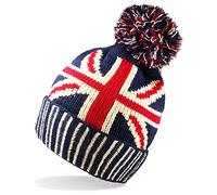 NEW UNISEX MENS LADIES UNION JACK FLAG WINTER KNITTED BOBBLE WOOLY LONG BEANIE HATS