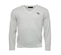 New Unisex/Men's/Woman's/Ladies Lawn Bowling Bowlswear Bowls 100% Arcylic V Neck Pullover Jumper Ribbed Hem and Cuffs Embroidered Bowls Logo (Medium, White)
