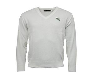 New Unisex/Men's/Woman's/Ladies Lawn Bowling Bowlswear Bowls 100% Arcylic V Neck Pullover Jumper Ribbed Hem and Cuffs Embroidered Bowls Logo (3XL, White)