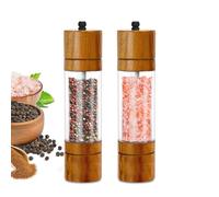 New Updated Wooden Pepper Mill ShakerSalt and Pepper Grinder Set of 2,Haomacro Modern Oak Wood Salt Mill Pepper Grinder Set Refillable with Adjustable Ceramic Rotor (Vintage Brown)