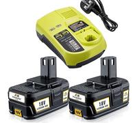(New Upgrade)2Pack P108 RB18L50 18V 5.0Ah Li-ion Replacement for Ryobi 18v Battery One & P117 Dual Chemistry IntelliPort Battery Charger Li-Ion replacement for Ryobi Battery P102 P105 P107 P108