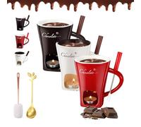 New Upgrade Fondue Mug, Chocolate Fondue Mug, Chocolate Melting Cup with Forks, Multi-Purpose Ceramic Melting Cup, Fondue Heated with a Tealight, Warmer Set for Cheese Chocolate & Butter (D*3)