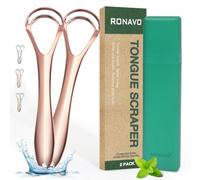 New Upgrade Tongue Scraper with Dual Scraping Head, Tongue Cleaner for Adults Kids Fight Bad Breath, Metal Tongue Scraper with Travel Case, Rose Gold, 2 Pack by RONAVO