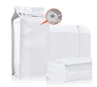 NEW Upgraded Coffee Bags with Valve (50 PCS, 32 oz/2 lb) White High Barrier Aluminum Foil Flat Bottom Standing Coffee Bean Storage Bags, Reusable Heat Seal Side Zipper Pouches for Home and Store