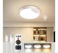New Upgraded Motion Sensor Ceiling Light with 3 Color Temperatures, 8 Inch 500LM LED Ceiling Light with Remote, 8000mAh Rechargeable Battery Powered Dimmable Sensor Light for Bathroom, Garage, Shed, L