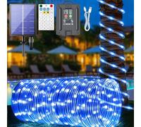 New Upgraded Solar Rope Lights for Outside Waterproof 500 LED 170ft 19 Modes Solar String Lights with Remote Timer Dimmable USB Rechargeable Tube Light for Yard Pool Christmas Decoration (500LED-Blue)