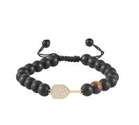 New valley warbler Adjustable Pickleball Bracelet with Crystal Paddle Charm, Pink and Black Beaded Design, Sports Jewelry Gift, Adjustable, Stone Nylon Metal, Created Opal