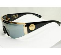 New Versace Gold Medusa Shield Visor Sunglasses Black 1996 Tribute 2197 1000/6G