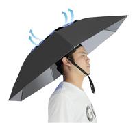 NEW-Vi Fishing Umbrella Hat Folding Adjustable Sun Rain Cap, 37.4”Oversize Hands Free Umbrellas, 7-Ribs Anti-UV Waterproof Headwear for Fishing Gardening Golf Sunshade Outdoor- Black-Blue