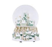 New Village Scene Musical Snow Globe - White & Green Winter Christmas Decoration - Festive Holiday Tabletop Ornament with Snowy Village, Trees & Classic Melody N-76