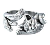 New Vintage Cute Cat Rings Women Jewelry Birthday Gift Trendy Open Size 925 Sterling Silver Ring Girl Party Accessories