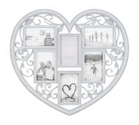 New Vintage Grey Heart Multi Photo Frame - Shabby Chic 6 Aperture Wall Frame with Fretwork, Distressed Finish & Heart Design N-67