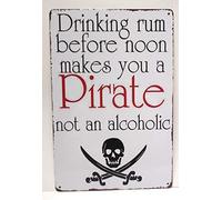 New Vintage Metal Plaque Tin Sign Drinking Rum Before Noon Makes You A Pirate Not an Alcoholic Man Cave Street Garage & Home Bar Club Hotal Wall Decor Signs 12X8Inch