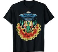 New Vintage Retro Alien UFO Flying Saucer Tee Men T Shirt Black