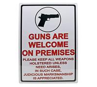 New Vintage Retro Metal Tin Sign Guns Are Welcome On Premises Judicious Marksmanship Is Outdoor Garage Street & Home Bar Club Retaurant Wall Decor Signs Retro Metal Tin Sign 8X12 Inches