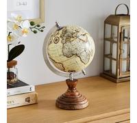 New Vintage Rotating Cream Globe with Mango Wood Base,Classic Decorative Accent with Smooth Rotation, Ideal for Shelves, Sideboards, or Desks in Stylish Traditional Homes Decor -M75