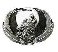 New Vintage Style Western Wolf Moon Oval Belt Buckle Boucle de ceinture, Antique Brushed Silver Color, One Size