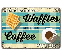 New Vintage Waffles Tin Sign, We Serve Wonderful Waffles and Our Coffee Can't Be Beat Art Poster Painting Metal Plaque Wall Decor for Dessert Shop Kitchen Dining Car Bakery BarTin Sign 8X12 Inches