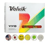 New Volvik Vivid Multi-Performance and 3-Piece Construction Unique Bright Matte Color Finish Golf Ball. 1 Dozen (Orange) with 5 Ball Marker and 1 Magnet Hat Clip