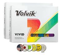 New Volvik Vivid Multi-Performance and 3-Piece Construction Unique Bright Matte Color Finish Golf Ball. 2 Dozen (Assorted X) with 5 Ball Marker and 1 Magnet Hat Clip