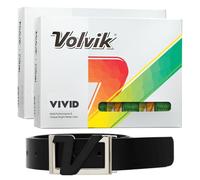 New Volvik Vivid Multi-Performance and 3-Piece Construction Unique Bright Matte Color Finish Golf Ball. 2 Dozen (Green) with 100% Genuine Italian Leather Belt, Black