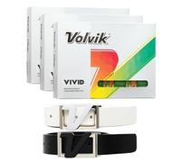 New Volvik Vivid Multi-Performance and 3-Piece Construction Unique Bright Matte Color Finish Golf Ball. 3 Dozen (Green) with 100% Genuine Italian Leather Belt, White & Black