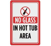 New Warning Plaque Wall Decor No Glass in Hot Tub Area Red Black Print Pool Rulesin Style Colorfast Plaque Posterlation Restaurant Metal Tin Yard Sign Outdoor&Indoor Safety Sign 8 X 12 Inch