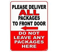 New Warning Plaque Wall Decor Please Deliver All Packages to Front Door Do Not Leave Here Left Arrow, Road Garden Metal Tin Yard Workplace Sign 8"x12"