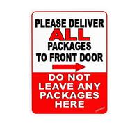 New warning plaque wall decor please deliver all packages to front door do not leave packages here right arrow, road garden metal tin yard office sign outdoor&indoor safety sign 8×12 INCH