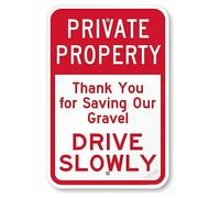 New Warning Plaque Wall Decor Private Property - Thank You for Saving Our Gravel, Drive Slowly Metal Sign Courtyard Decoration Office Outdoor & Indoor Safety 8"x12"