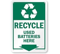 New Warning Plaque Wall Decor Recycle - d Batteries Here with Down Arrow Plastic Metal Tin Signs Yard Office Outdoor & Indoor Safety Sign 8"x12"