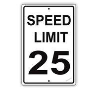 New warning plaque wall decor speed limit 25mph miles per hour black letters zone slow down speeding restriction attention metal tin yard office sign outdoor&indoor safety sign 8×12 INCH