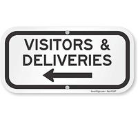 New Warning Plaque Wall Decor Visitors & Deliveries with Left Arrow Metal Tin Signs Yard Sign Office Sign Outdoor & Indoor Safety Sign 8 X 12 Inch