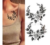 New Waterproof Stickers Darkness Hand-painted Roses Black And White Tattoo Simulation Tattoos Female Models