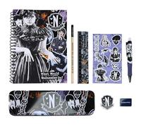New Wednesday-Inspired Gothic Bumper Stationery Set, 8-Piece Study Kit with A5 Notebook, Pencil Case, Ruler, Pen, Pencil, Eraser, Sharpener & Sticker Sheet, Ideal for School, Journaling & Gifting-A25
