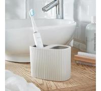 New White Ceramic Ribbed Electric Toothbrush Toothpaste Holder,2 Slots Electric Toothbrush and Toothpaste Organizer Caddy for Bathroom Vanity,Sink,Countertop -M26