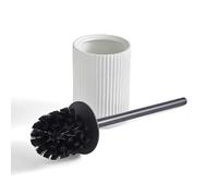 New White Ceramic Ribbed Toilet Brush with Holder -Stylish Bathroom Accessory - Flat Pack Assembly,Ceramic Base with Stainless Steel & Plastic Handle M-04 (Toilet Brush)