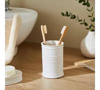 New White Elegant Vintage-Inspired Ceramic Toothbrush Tumbler - Durable Reactive Glaze Bathroom Cup for Everyday Use, Perfect for Stylish and Functional Sinkside Décor - M02