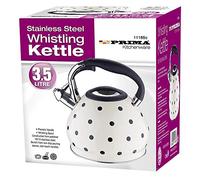 New White Polka Dot 3.5L Stainless Steel Whistling Kettle for Gas & Electric Hobs