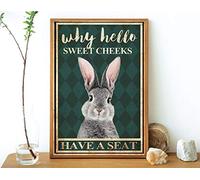New Why Hello Sweet Cheeks Have A Seat Bathroom Poster Rabbit Rabbit Lovers Vintage Bathroom Decor Poster Wall Art Metal Tin Sign for Home and Kitchen Bar Man Cave Cafe Garage Wall Decor 12x8 Inch