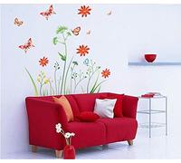 *** New *** Wild Flowers Meadow Butterflies Wall Mural Art Deco. Livingroom Sticker Home Wall Decor Decoration Decals Baby Room Beautiful Room Decoration.