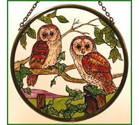 NEW WINGED HEART Decorative Hand Printed Stained Glass Window Sun Catcher/Roundel in a Barn Owls Design.