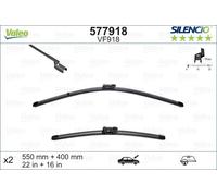 VALEO Silencio Wiper - VF918 - Kit of High Performance, Superior Road Visibility, Easy Installation Original Flat Blades 550mm/400mm - Front - Set of 2 Wiper Blades - 577918